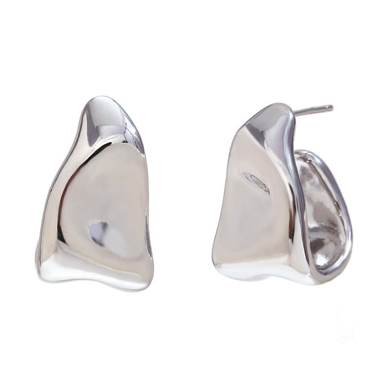 

2026 New Trendy Metal Irregular Pleated Earrings For Woman Simple Gold Color Abstract Geometric Trapezoid Shape Earrings Zircon