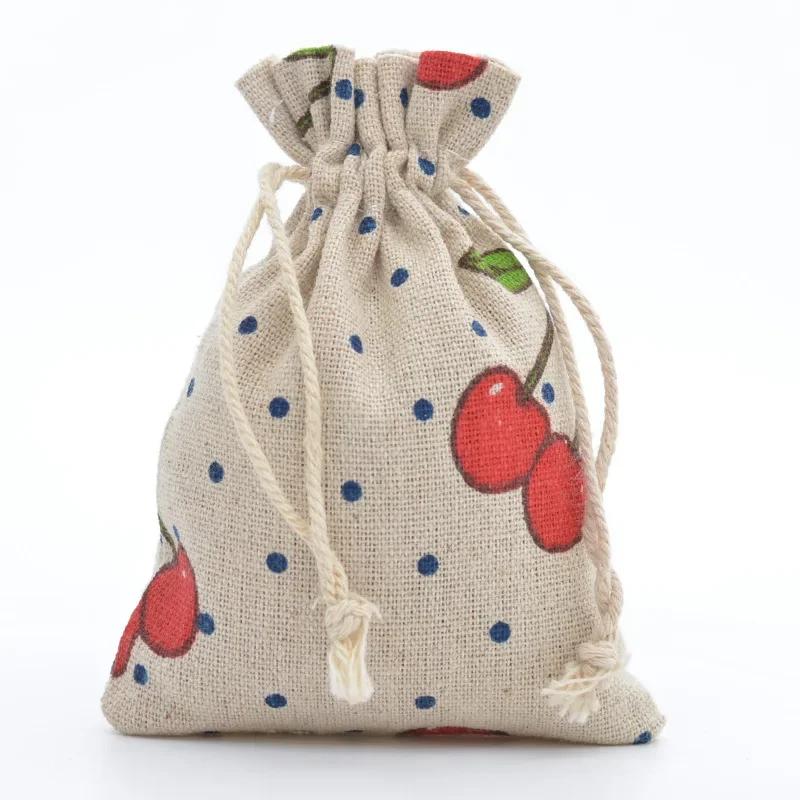 10pcs Cartoon Printing Multicolor Natural Cotton linen Wedding Children's Travel Supplies Cosmetic Sundries Storage gift Bags