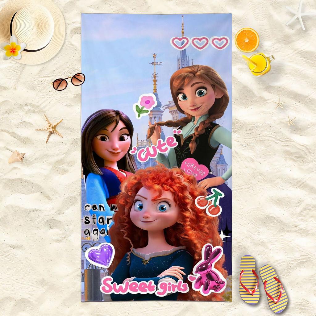 Princess Style Cartoon Printed Microfiber Beach Towel Soft Water Absorbent Bath Towel For Girls
