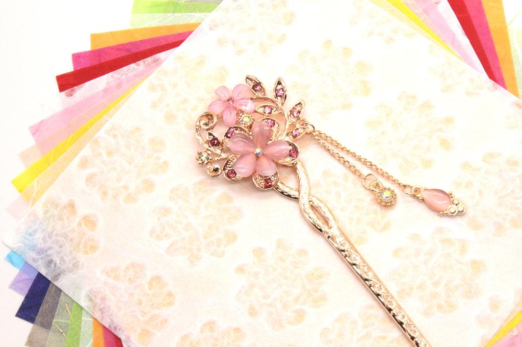 Miaomyao Single Japanese Hair Pink Pink Flower Cherry Hair Accessory [Miaomyao] Hairpin, Hairpin, Style, Tomesode, Ornament, Metal, Gold, Crystal,