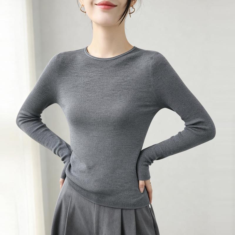 Women's 100% Pure Wool Seamless Round Neck Knit Sweater for Autumn/Winter