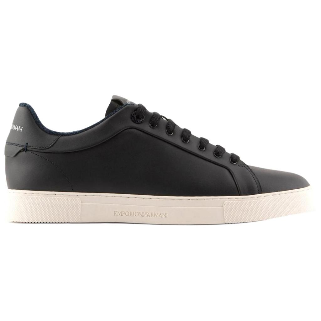 Emporio Armani Leather Round Toe Lace-Up Durable Low-Top Sneakers Men sneakers Navy-Blue X4X598XF662100285