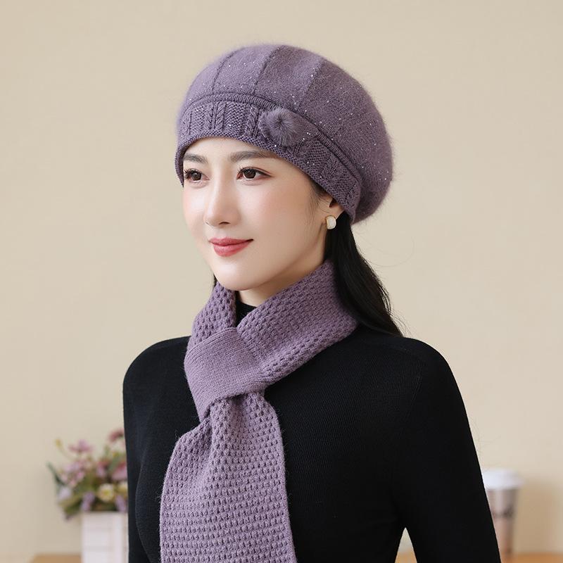In The Elderly Rabbit Hair Knitted Hat Ladies Beret Fashion Thickened Warm Wool Hat