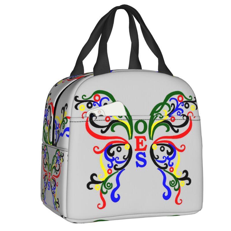 Custom Oes Emblem Order Of The Eastern Star Insulated Lunch Bag for Women Resuable Masonic Square Thermal Lunch Tote Beach 22x20x13cm