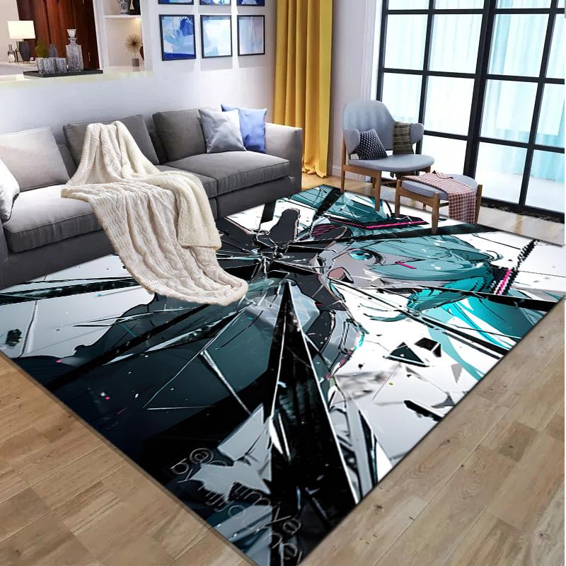 Hatsune Miku Pattern Rug, Indoor/Outdoor Mat, for Picnic, Gameroom, Bedroom, Office, Living Room, Home Decor Carpet, Birthday Gift