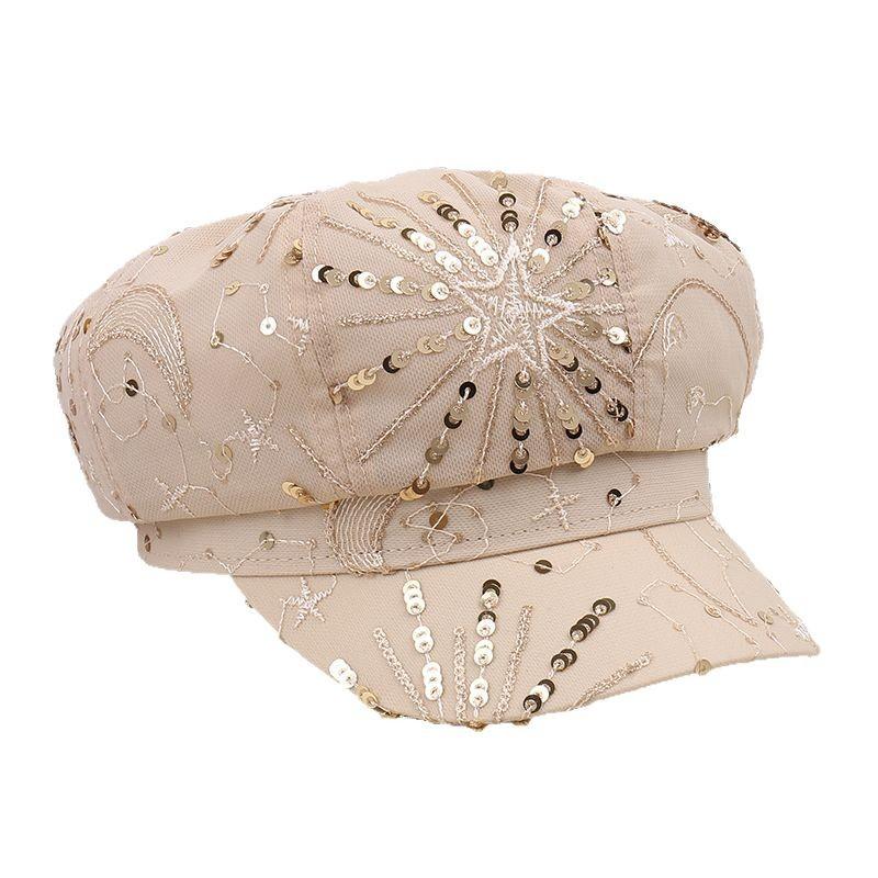 Frühling Sommer Netz Pailletten Achteckiger Hut Modisch Atmungsaktiv Lässig Outdoor Reise Sonnenhut Für Damen