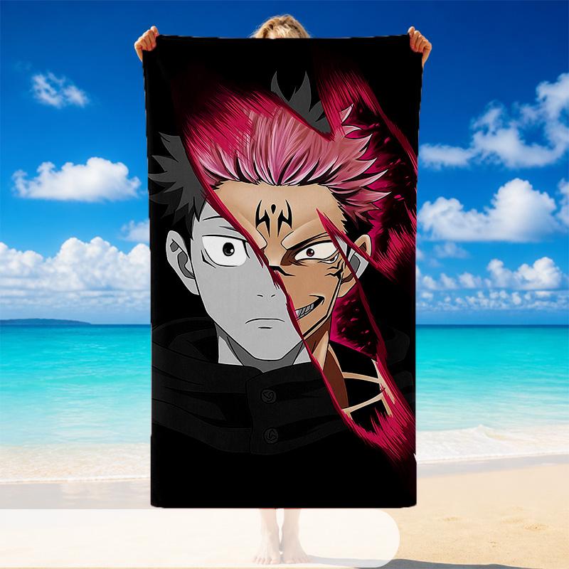 Quick Dry Beach Towel Jujutsu Kaisen Pattern, Lightweight Absorbent Towel for Pool Beach Vacation Use