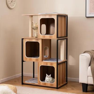 GIANTEX Cat Tree with Three Hideaways, Sisal Posts and Washable Cushions