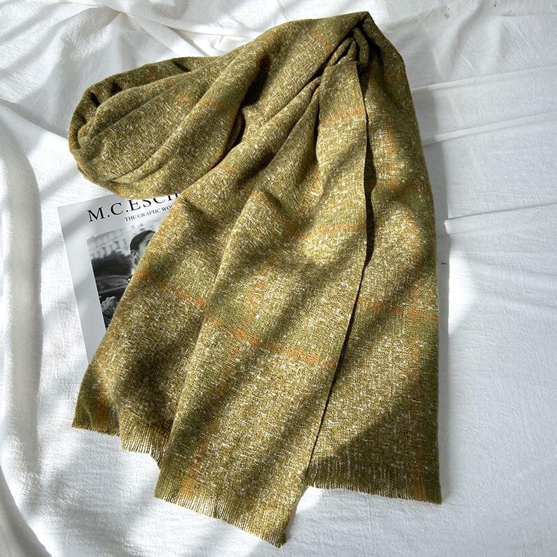 New Plaid Scarf Women's Imitation Cashmere Fringed Shawl Autumn and Winter Warm and Thickened Scarf Elegant Casual Scarf for Women