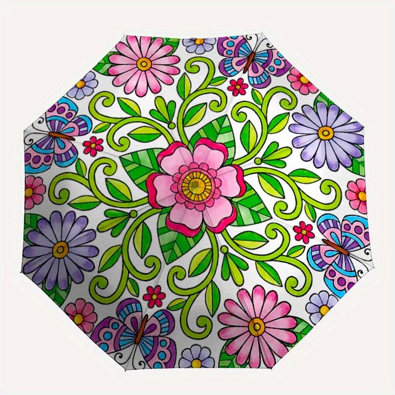 

1pc Floral Mandala Automatic Opening/Closing Folding Umbrella with 43 Ribs, Plastic Handle, Windproof Portable Sunshade Umbrella y250726083