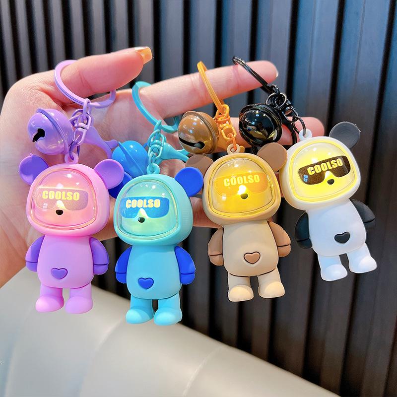 Cute Light Bulb Bear Key Chain Couple Bag Pendant Car Keyrings Children Schoolbag Gift