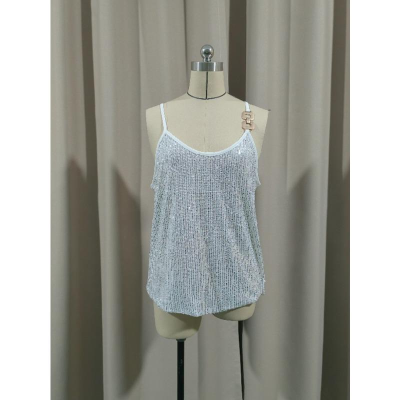 Nuovo Canottiere Gilet con Scollo a V e Paillettes per Donne Sexy Maglia Base Capospalla Senza Maniche Top a Canotta Larghi Moda Dolce Elegante Camicetta