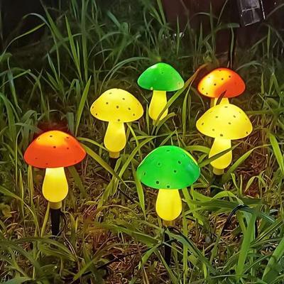6pcs/set 5Colors Outdoor Statues Yard Fairy String Lights LED Light Christmas Lights Solar Mushroom Light