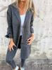 Elegant European Style Mid-Length Women's Solid Color Lapel Pocket Cardigan Coat