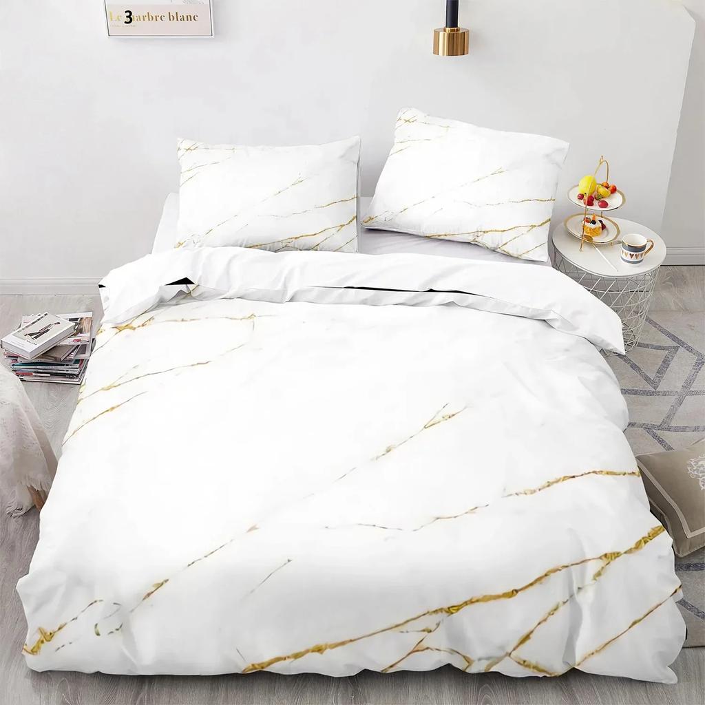 3D White Gold Abstract Marble Texture Comfortable Duvet Cover Pillowcase Bedding Set Children Bedroom Decoration Home Textile