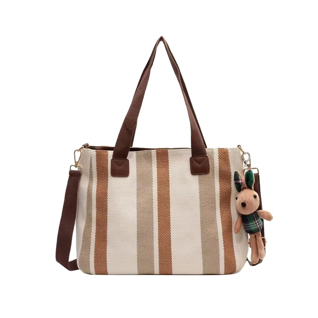 Large Capacity Striped Shoulder Bag Fashion Casual Handbag Stylish Tote Messenger Bag.