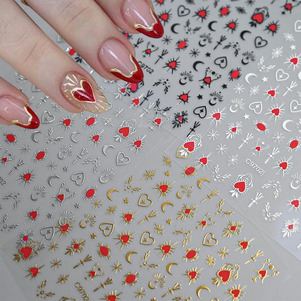 1 buc 3D Bronzing Gold Love Heart Nail Art Stickers Y2K Stele holografice Glisoare solare Starlight DIY Decalcomanii Decorare manichiura