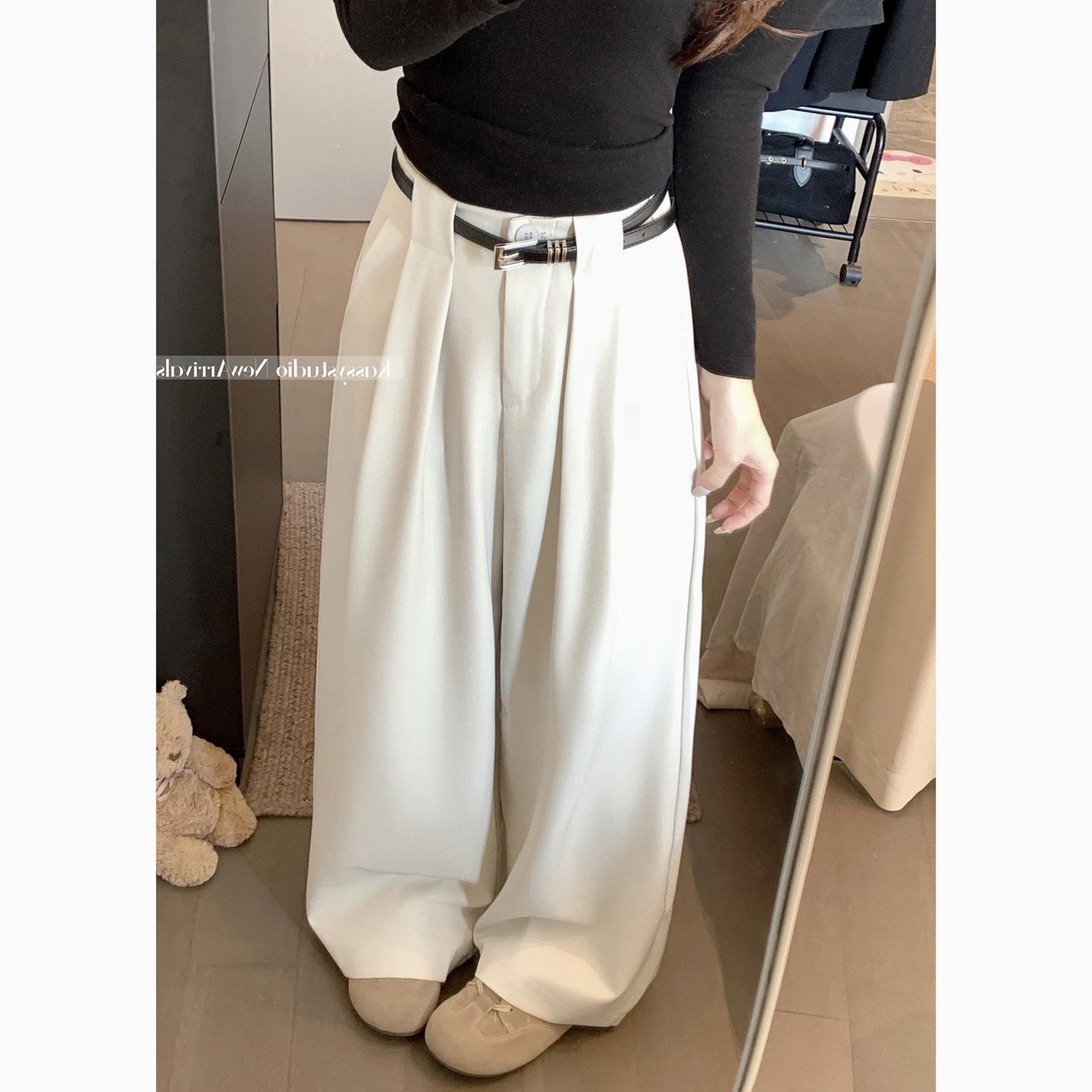 Spring 2026 Women s Retro Wide-Leg High-Waisted Casual Pants S
