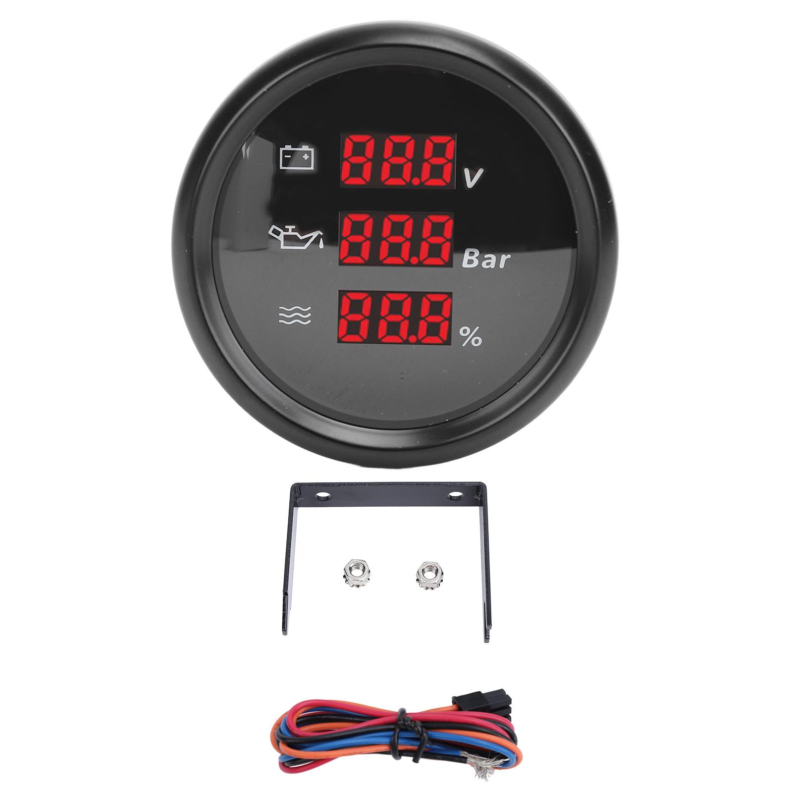 

52mm Digital Voltage Oil Pressure Water Level Gauge Waterproof Red Backlight Oil Pressure Water Level Voltmeter for Black Dial Black Bezel