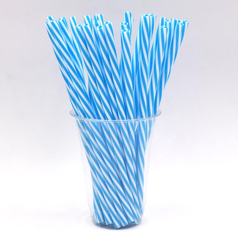 Thickened Two-Color Threaded Plastic Straws, 100-Pack