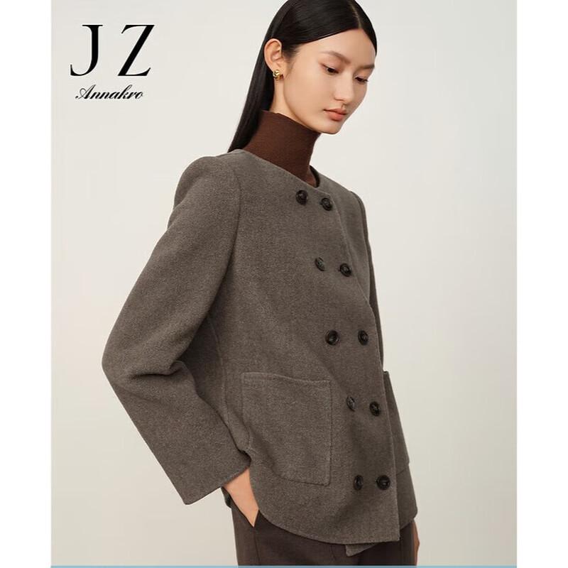

JUZI Annakou Women s Casual Double-Breasted Pure Wool Short Coat S