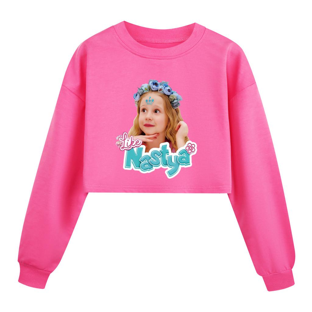5530 Dětská dívčí ležérní mikina s potiskem Nastya, dlouhý rukáv, krátký střih