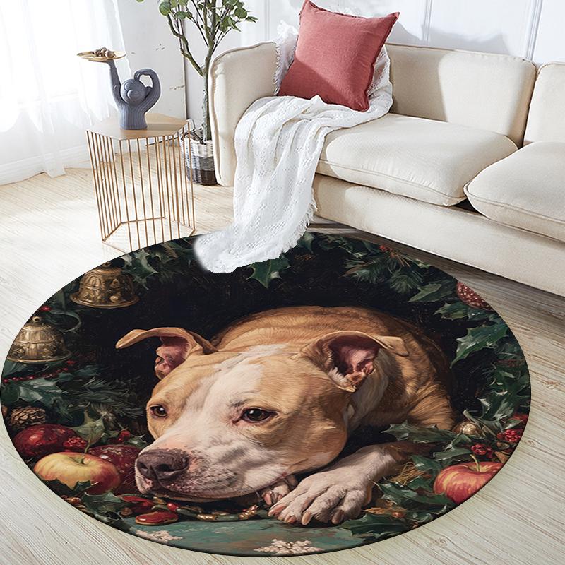 Christmas dog pattern round rug,Carpet Rug for Living Room Bedroom Playroom ,Non-slip Floor Mat,Holiday Gifts and Birthday Gifts.
