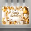 1pcs White and Gold Background Happy Birthday Party Decorations for Home Backdrop Banner 18th 30th 40th Birthday Party Supplies
