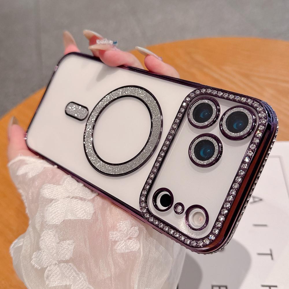 Plating Bright Diamonds For Magsafe Case for iPhone 17 Air 16 15 14 13 12 11 Pro Max Plus 16e Magnetic Wireless charging Cover