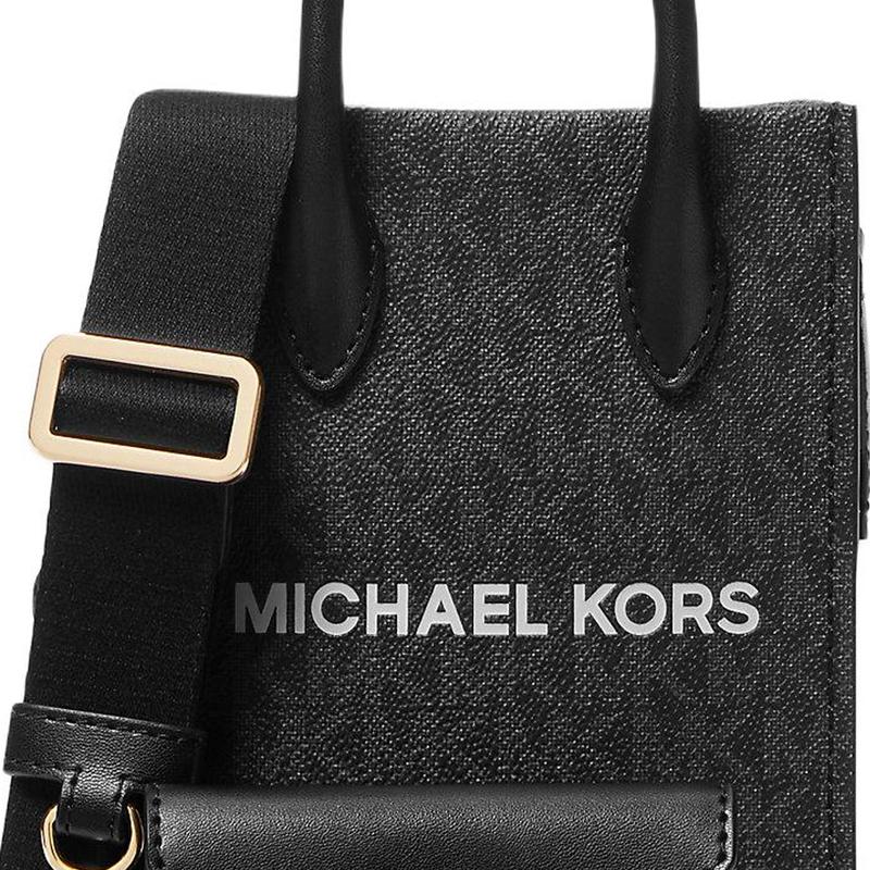 MICHAEL KORS Mirella gold hardware canvas mother-in-law shoulder crossbody handbag mini women's black
