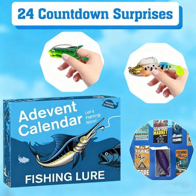 24 Stück/Set Weihnachts-Angelköder Adventskalender Künstlicher Weich-Hartköder Zubehör Countdown-Kalenderbox Weihnachtsgeschenk für Angelbegeisterte