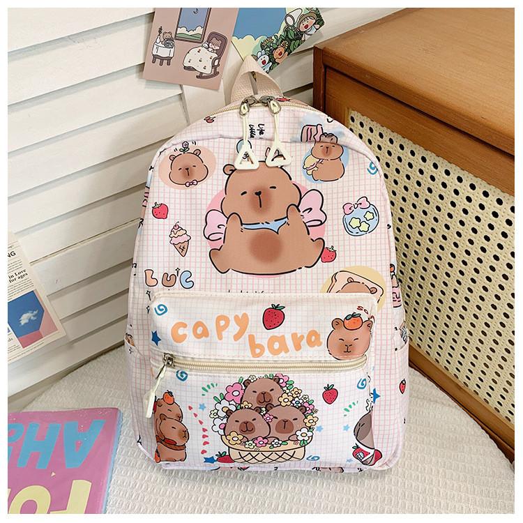 Cheerful And Bright Capybara Kindergarten Kid Nylon Cartoonish Backpack Printing