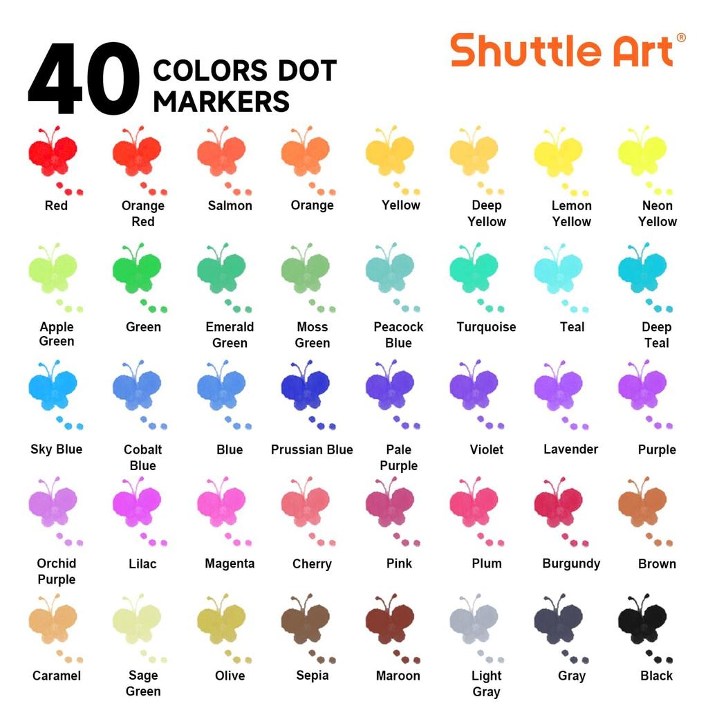 Shuttle Art Dot Marker Color Set Includes Coloring Perfect for Art and A great gift Pens, 40-Color (12ml), Water-Based, Washable, Book, Easy-to-Grip