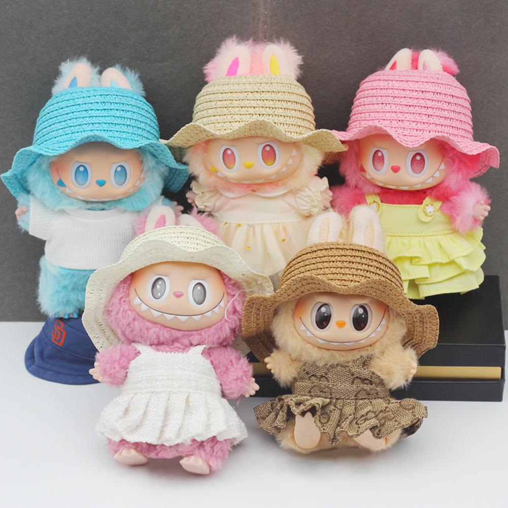 For 17cm Labubu Doll Clothes Fashion Clothes Straw Hat Doll Clothes Color Match Hat Dolls Accessories Cute Decoration Little Clothes