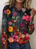 Women's T-Shirt Floral Graphic Plants Retro Long Sleeve O-Neck Pullover Regular Tops Daily 3D Print Autumn Tees Female Clothing