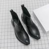 Britische Stil kleine quadratische Zehenpartie Chelsea Boots, Herren Mittelhohe Stiefel, Personalisierte Schwarze Lederschuhe, High-Heeled Martin Boots