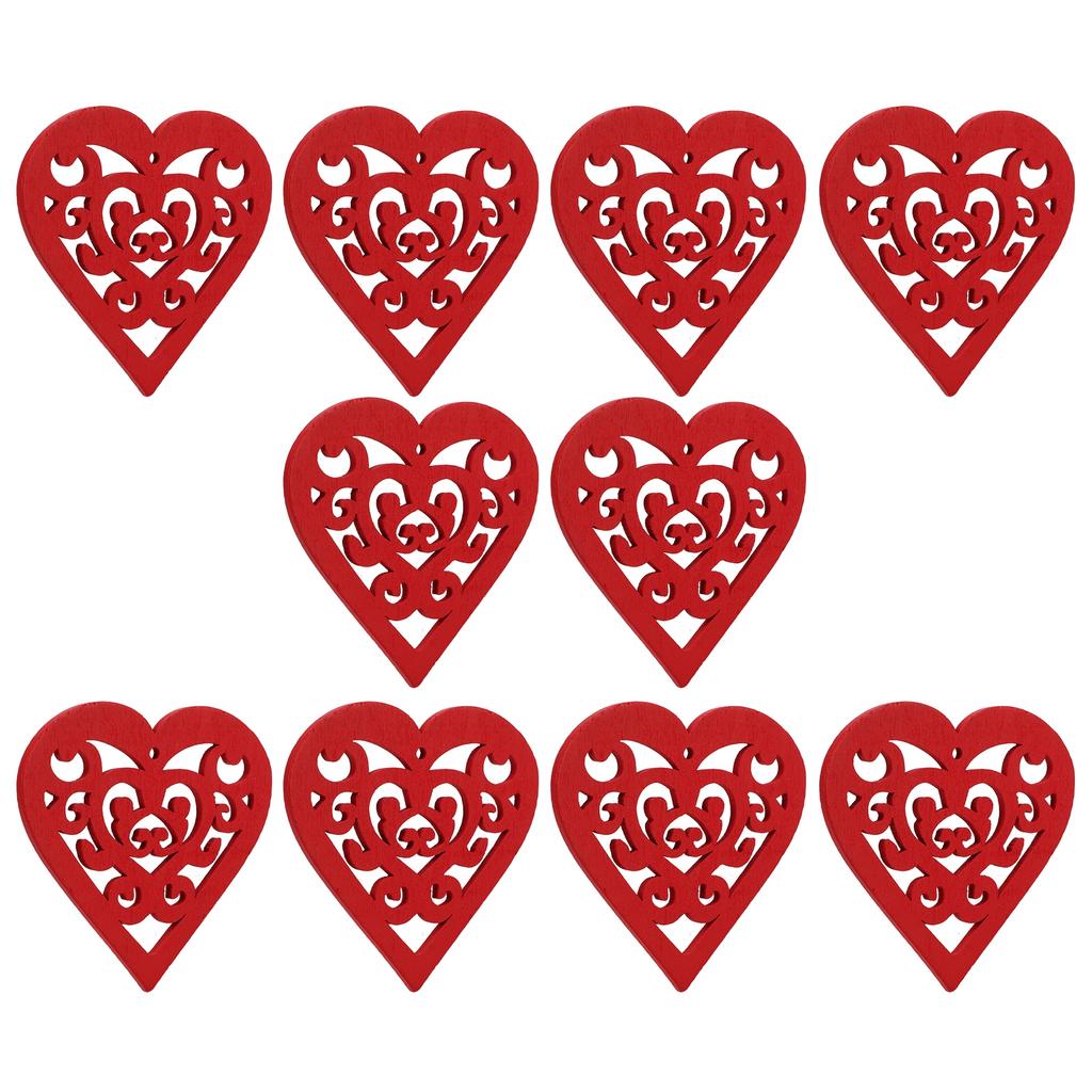10 Pcs Wood Chip Pendant 80mm Durable Carving Hollow Heart Shaped Wedding Decoration