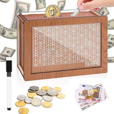 Euro Piggy Bank Wooden Euro Money Box with Counter Cash Boxes with Savings Goals Budget Piggy Bank Financial Goal Piggys Banks