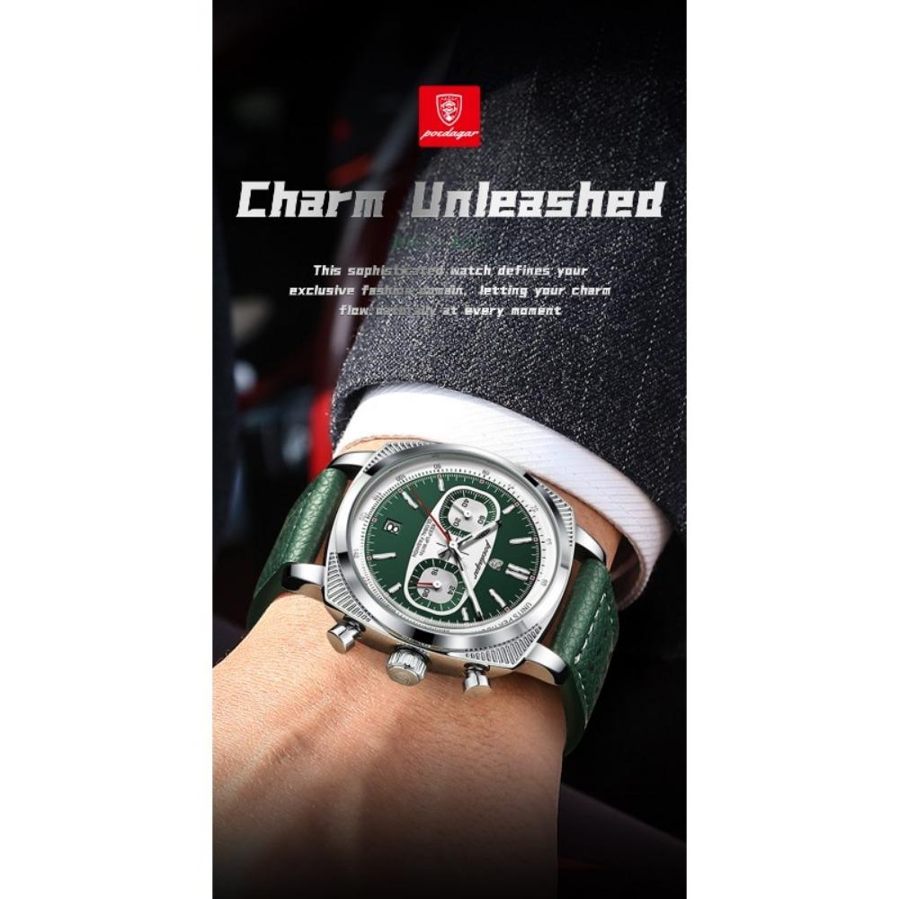 POEDAGAR Original Fashion Men Clock Luminous Waterproof Chronograph Date Watch for Man Luxury Leather Quartz Watches Reloj