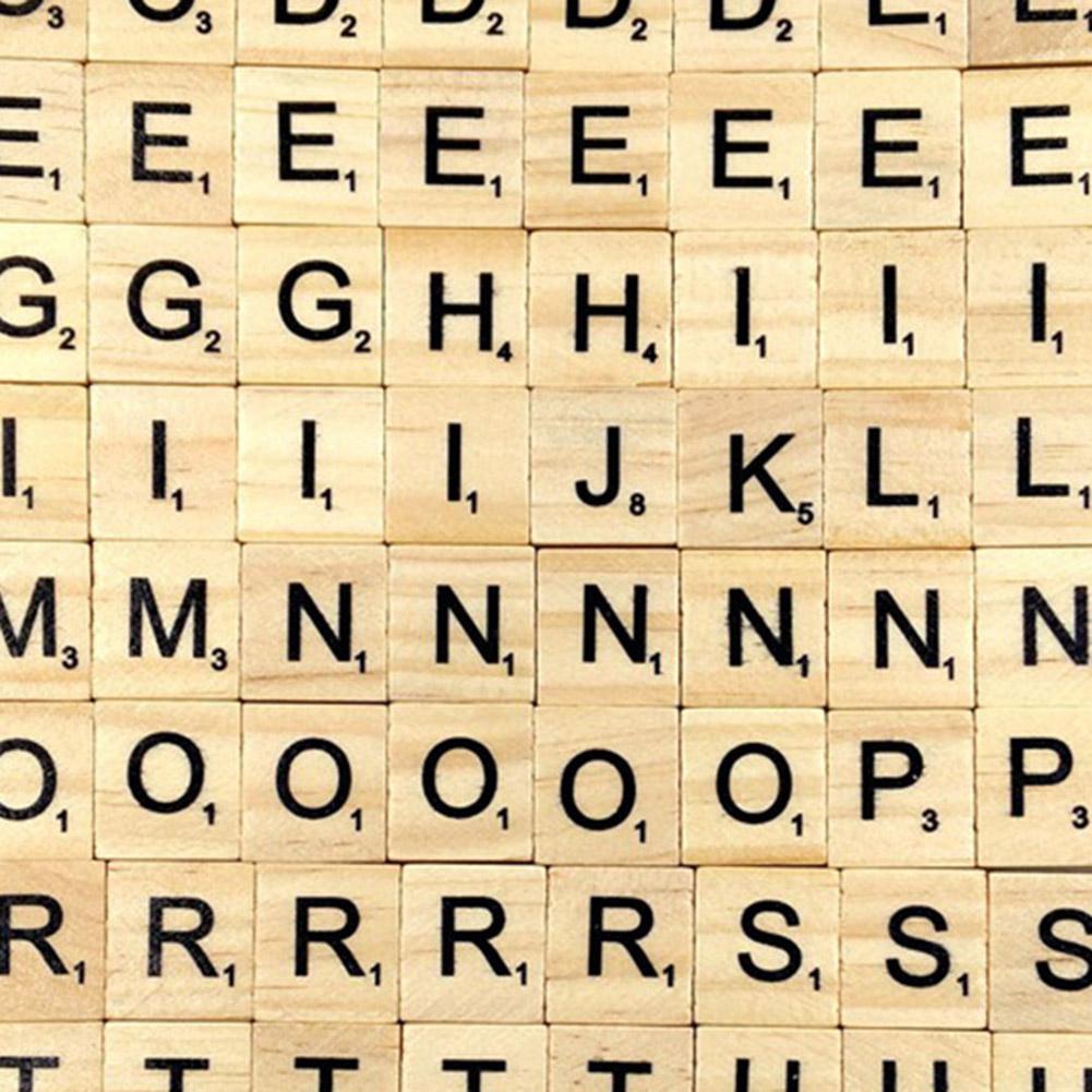100Pcs Wooden Scrabble Tiles Capital Letters A-Z Alphabet Board Craft Funny Toy