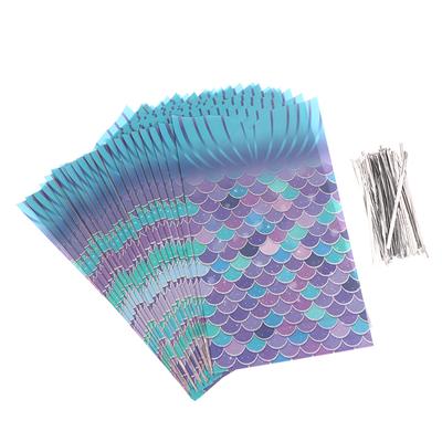25Pcs Mermaid Party Gift Bag Candy Biscuit Packing Bag Mermaid Tail Treat Bags