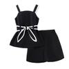 Girls' Fashionable Black Outfit - Summer Children's Simple Halter Top + Wide-leg Shorts Set