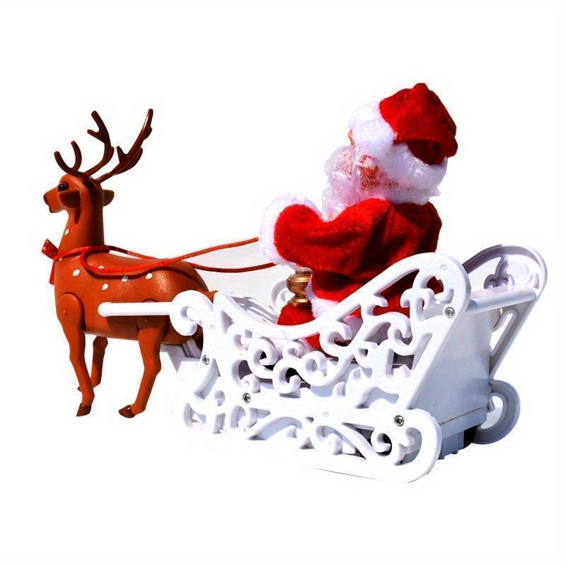 Electric Musical Animated Santa Claus Reindeer Sleigh Christmas Desktop Ornament Party Gifts For Children Xmas Decor