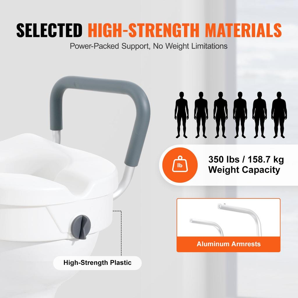 VEVOR Raised Toilet Seat 5" (12.7 Cm) Height Raised 350 Lbs/158.8 Kg for Round and Elongated Toilet