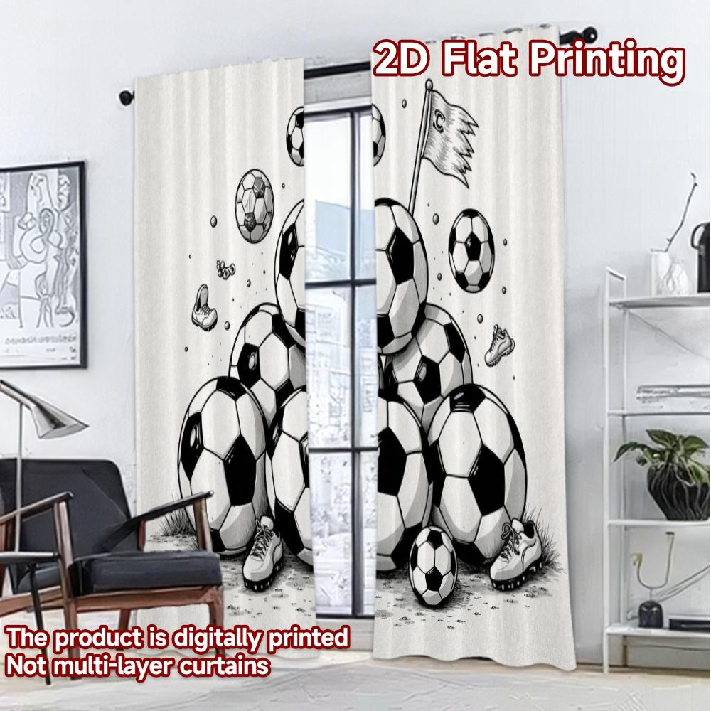 2D FLAT PRINTING 2pcs Curtains (Without Rod) Soccer Balls and Shoes Minimalist Chic Curtains Fabric Curtains Home Decor Use for