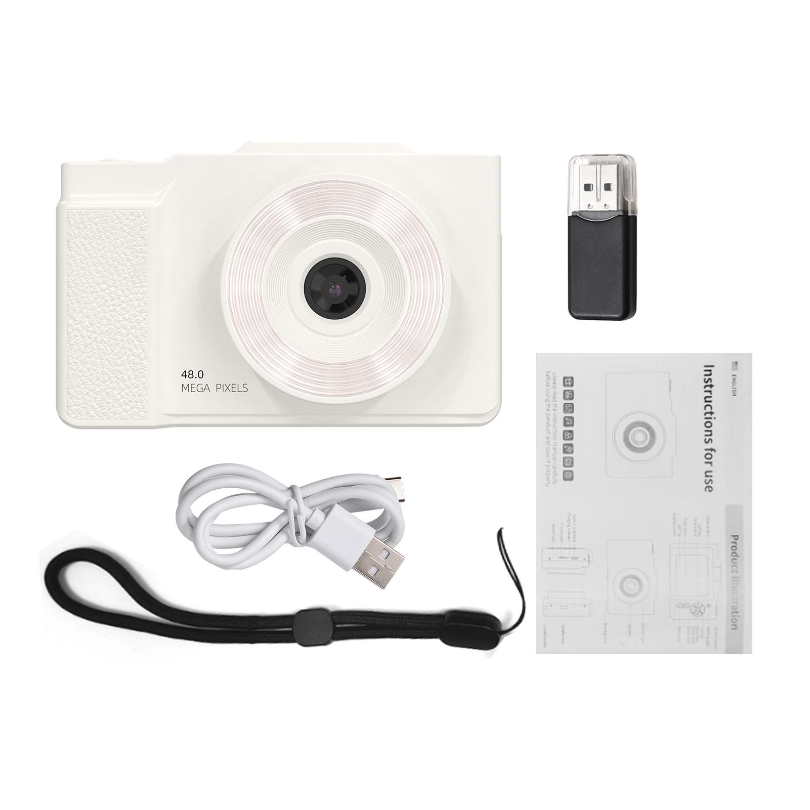 

1080P Digital Camera for Kids Digital Video Camera 48MP 2.8 Inch Rotatable IPS Screen Auto Focus 16X Zoom with LED Fill Light 32 білий