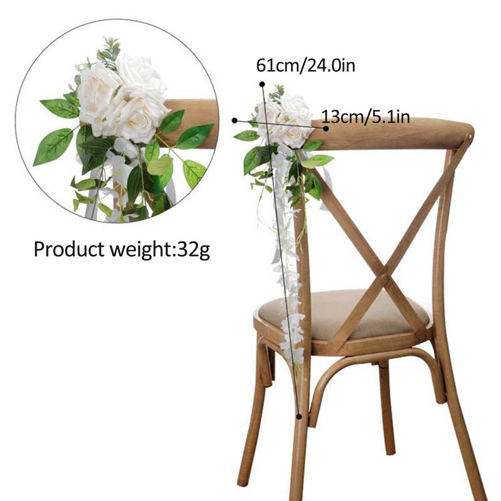 Wedding Chair Back Flower Elegant Artificial Flowers and Leaves Outdoor Wedding Aisle Decoration 50x13cm