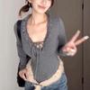 New European & American Style Deep V-neck Slim-fit Ruffle Long-sleeved T-shirt