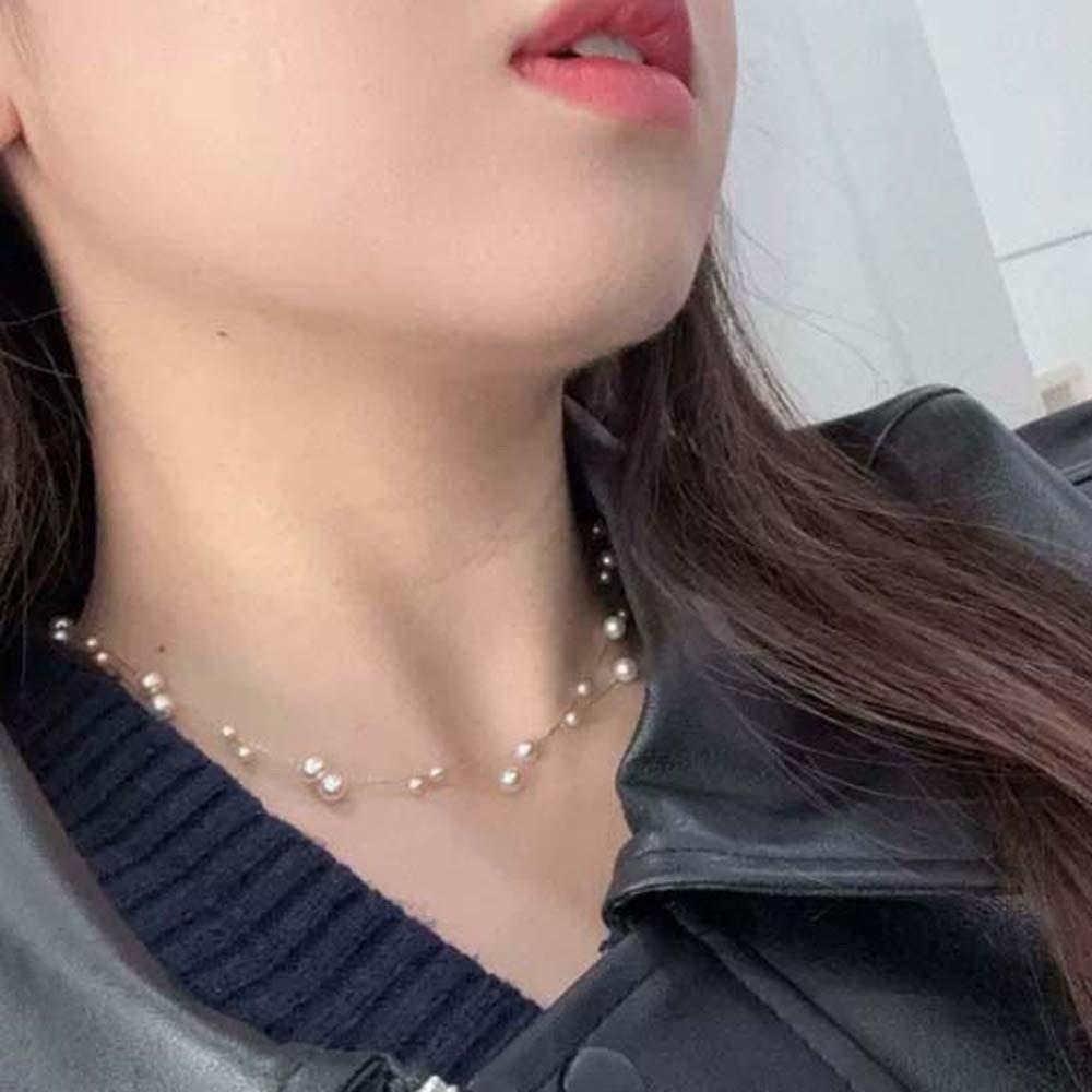 Titanium Steel Stacked Pearls Necklace Luxury Collarbone Chain Wedding Neck Pendant  Bride