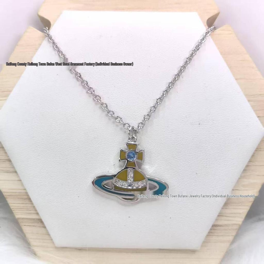 Concetta Cixi Glass Saturn Set: Necklace, Bracelet, Stud Earrings - Women's Luxurious Punk Clavicle Chain